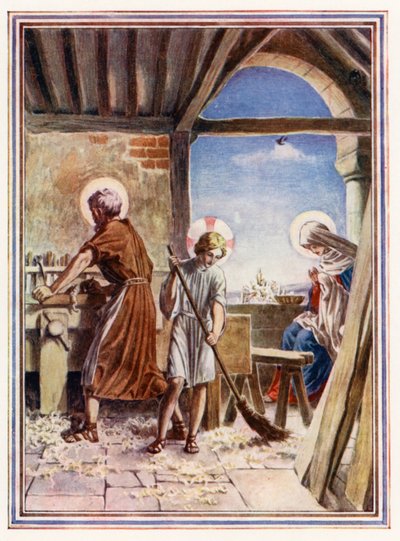 Nazareths værksted (farvelitografi) af Paul Vincent Woodroffe