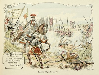 Illustration taget fra bogen "Histoire du chevalier Bayard" af Theodore Cahu, illustreret af Paul De Semant (1855-1915): Slaget ved Agnadel 1509 af Paul de Semant