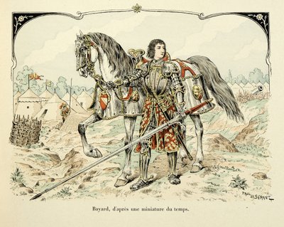 Illustration taget fra bogen "Histoire du chevalier Bayard" af Theodore Cahu, illustreret af Paul De Semant (1855-1915): Portræt af Bayard efter en miniature af perioden af Paul de Semant