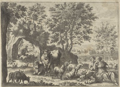Hyrde og hyrde med en flok af Paul van Somer (II)