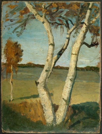 To-stammet birk foran landskabet af Paula Modersohn-Becker