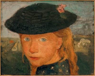 Hoved af en lille pige med stråhat af Paula Modersohn Becker