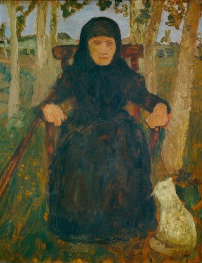 Siddende gammel kvinde med en kat af Paula Modersohn Becker