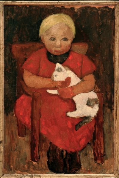 Siddende bondebarn med kat af Paula Modersohn Becker