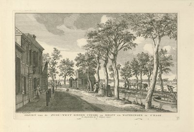 Udsigt over den sydvestlige Binnensingel (Zuidwal) i Haag Udsigt over Zuid-West Binnen Cingel på Delft og Wateringen i Haag (titel på objekt) Otte ansigter i Haag (serietitel) af Paulus Constantijn la Fargue