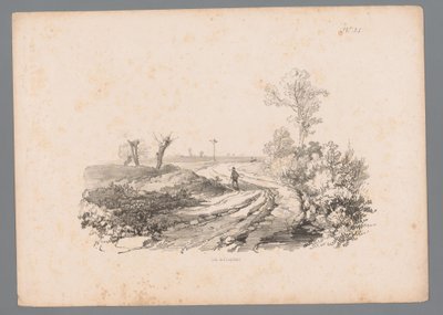 Landskab med en figur med en vandrestav på en landevej Landscape Studies af Paulus Lauters (serietitel) Nouvelle suite de 40 études de paysages af P. Lauters (serietitel) af Paulus Lauters