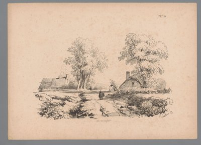 Landskab med to huse og to figurer på en vej Landscape Studies af Paulus Lauters (serietitel) Nouvelle suite de 40 études de paysages af P. Lauters (serietitel) af Paulus Lauters