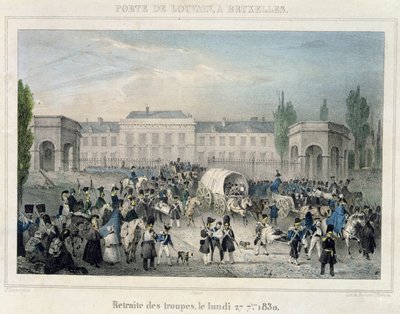 Porte de Louvain, Bruxelles: De hollandske troppers tilbagetog, 27. september 1830, indgraveret af Dewasme-Pletinckx af Paulus Lauters