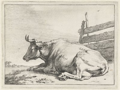 Liggende ko ved et hegn The Bullen-hæftet (serietitel) af Paulus Potter