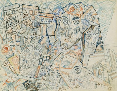 Faces in the City, ca. 1925 (akvarel og pen og blæk på papir) af Pawel Nikolajewitsch Filonow