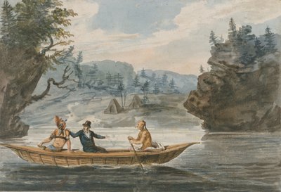 To indianere og en hvid mand i en kano, 1811-ca. 1813. af Pavel Petrovic Svin