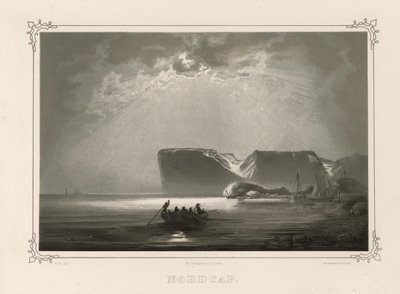 Nordcap. Illustration hentet fra bogen Norge produceret i tegninger af Asbjørnsen, P.Chr. og udgivet af Chr. Tønsberg (nr. 1848) af Peder Balke