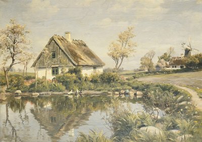 Et sommerhus ved en dam af Peder Monsted