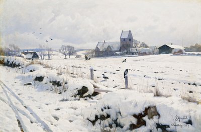 A Winter Landscape, Holmstrup af Peder Monsted