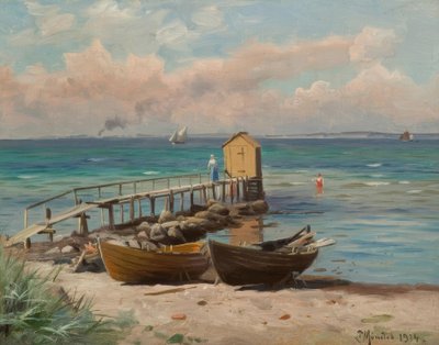 P.Mönsted, badehuse på stranden af Peder Monsted