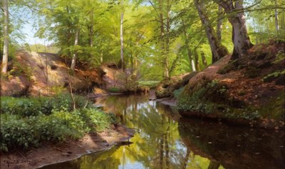 P.Mönsted, solskinsdag ved skovbækken af Peder Monsted