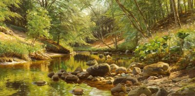 P.Mönsted, Sonniger Waldbach af Peder Monsted