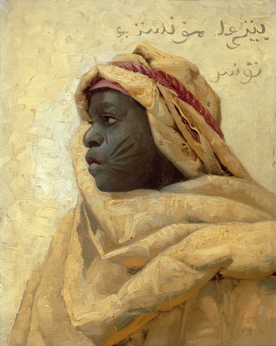 Portræt af en nubian (olie på panel) af Peder Monsted
