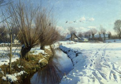 Solrig vinterdag ved bækken af Peder Monsted