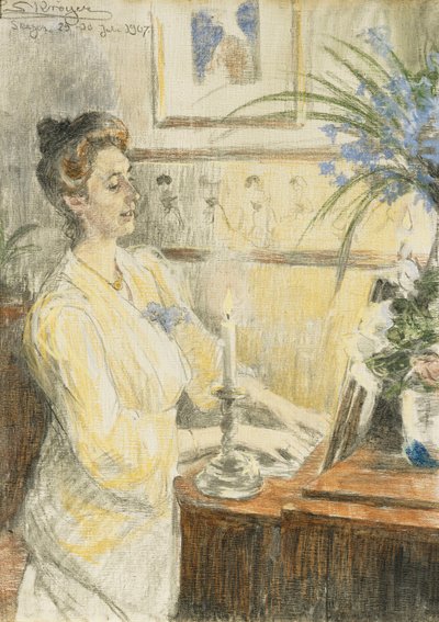 Portrait of Johanne Helene Louise Brodersen, at the Piano, 1907 af Peder Severin Krøyer