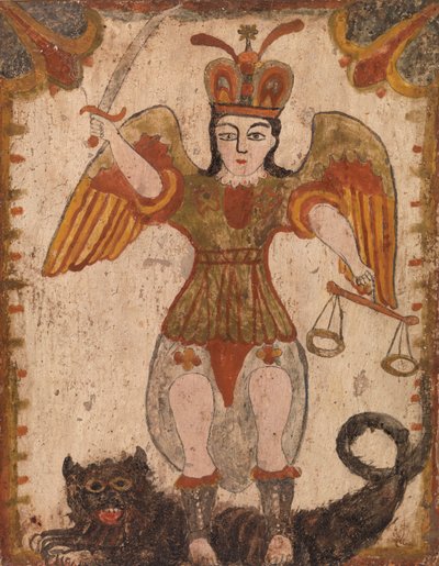 Ærkeenglen Sankt Michael, ca. 1810 (vandbaseret maling på træpanel) af Pedro Antonio Frésquis