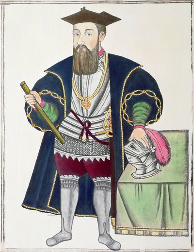 Portræt af Vasco de Gama (gouache på papir) af Pedro Barretto de Resende