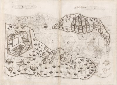 Portugisisk plan over Bahrain-øerne, Livro do Estado da India Oriental af Pedro Barreto de Resende, Sloane MS 197, f.165v-166r (pen og blæk på papir) af Pedro Barretto de Resende