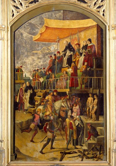 Inkvisitionen "" Autodafe præsiderer af Saint Dominica de Guzman (1170-1221), grundlæggeren af Dominikanerordenen"" Maleri på træ af Pedro Berruguete (1450-1504) 1495 Søn. 1,54x0,92 m Madrid, Musee du Prado af Pedro Berruguete