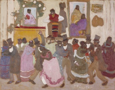 Dansende mennesker: Candombe, ca. 1920 (olie på plade) af Pedro Figari