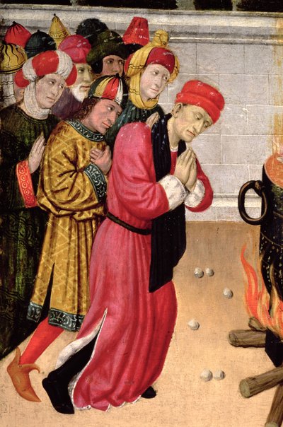 En gruppe trofaste konvertitter, detaljer fra altertavlen af St. Quirze og St. Julita af Pedro García de Benabarre