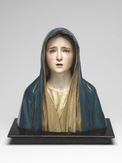 Virgin of Sorrows Mater Dolorosa (polykromet træ, glas og dyrehår) af Pedro de Mena
