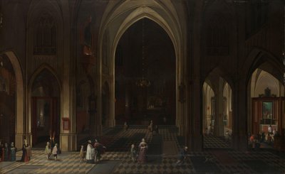 Interiør af en gotisk kirke om natten, der ser mod øst af Peeter Neeffs (I)