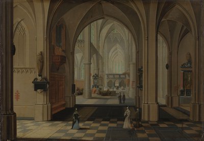 Interiør af en imaginær gotisk kirke, der ser mod øst af Peeter Neeffs (I)