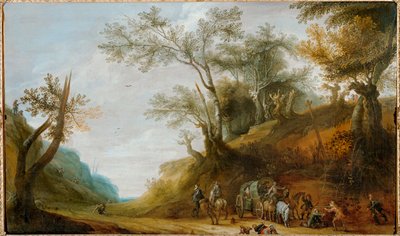 Et angreb fra banditter på en rutebil (olie på lærred) af Peeter Snayers