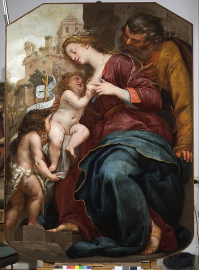 Den hellige familie med St John The Baptist (olie på lærred af Pellegrino Piola