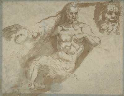 Siddende satyr, med forstørret hoved af samme recto, hoved af en kvinde verso, 1527-96. af Pellegrino Tibaldi