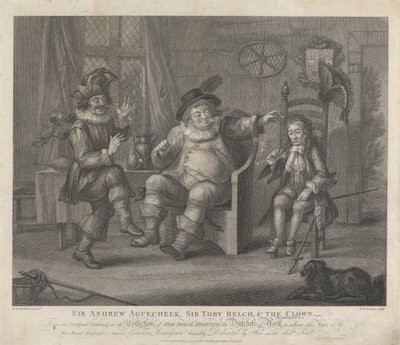 Sir Andrew Aguecheek, Sir Toby Belch and the Clown - "Twelfth Night", Act II, Scene III af Peltro W. Tomkins