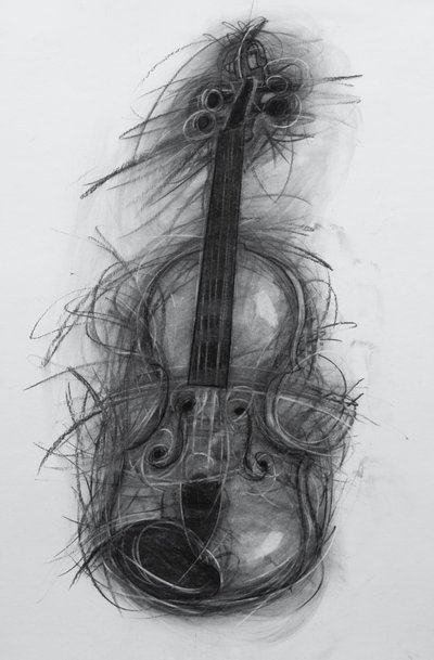 Violin, 2005 (kul på papir) af Penny Warden