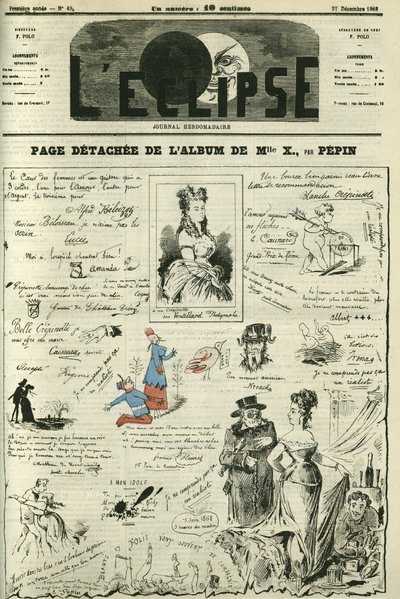 Fritstående side af Mademoiselle X. Forside i "" L