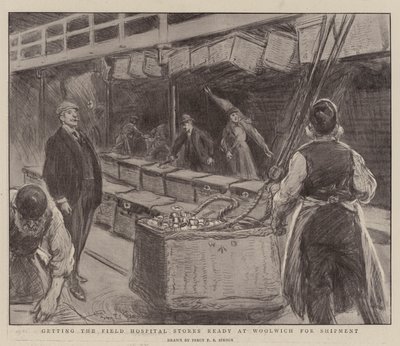 Klargøring af felthospitalbutikkerne i Woolwich til forsendelse af Percy F.S. Spence