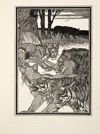 A Grateful Lioness, fra A Hundred Anecdotes of Animals, pub. 1924 (gravering) af Percy J. Billingshurst