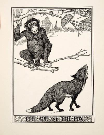The Ape and the Fox, fra A Hundred Fables of Aesop, pub.1903 (gravering) af Percy J. Billingshurst