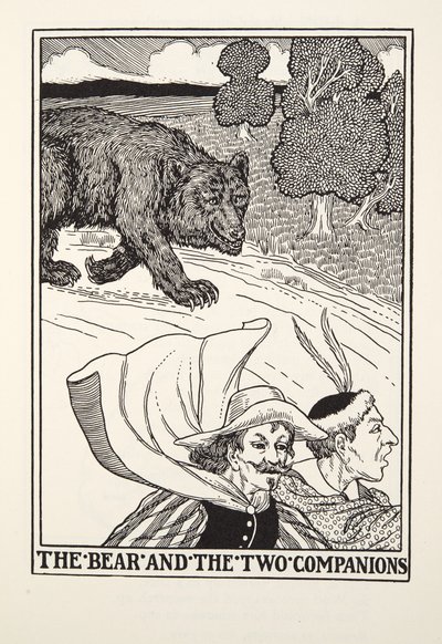 The Bear and the Two Companions, fra Fontaine Fables, pub. 1905 (gravering) af Percy J. Billingshurst