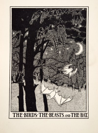 The Birds, the Beasts and the Bat, fra A Hundred Fables of Aesop, pub.1903 (gravering) af Percy J. Billingshurst