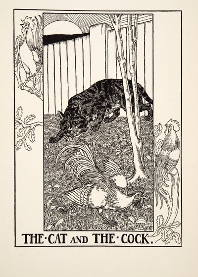 The Cat and the Cock, fra A Hundred Fables of Aesop, pub.1903 af Percy J. Billingshurst