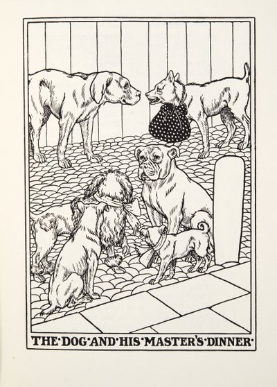 The Dog and his Masters Dinner, fra Fontaine Fables, pub. 1905 af Percy J. Billingshurst