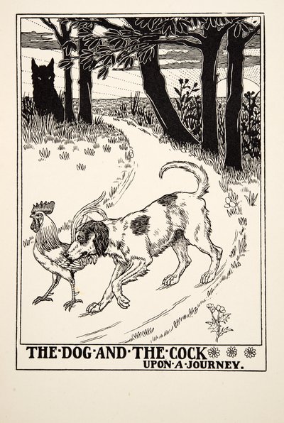The Dog and the Cock on a Journey, fra A Hundred Fables of Aesop, pub.1903 af Percy J. Billingshurst