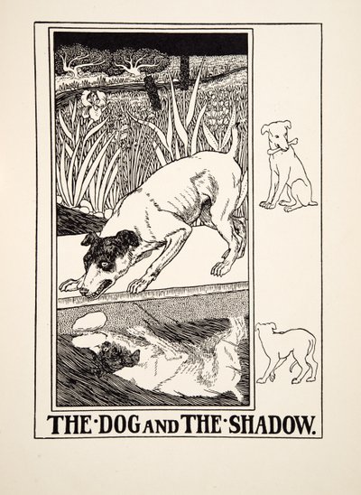 Hunden og skyggen, fra Æsops hundrede fabler, udg. 1903 af Percy J. Billingshurst