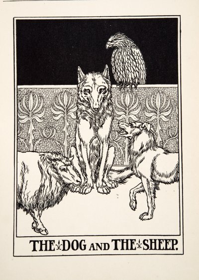 The Dog and the Sheep, fra Aesops hundrede fabler, pub.1903 af Percy J. Billingshurst