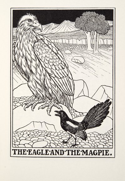 The Eagle and the Magpie, fra Fontaine Fables, pub. 1905 af Percy J. Billingshurst